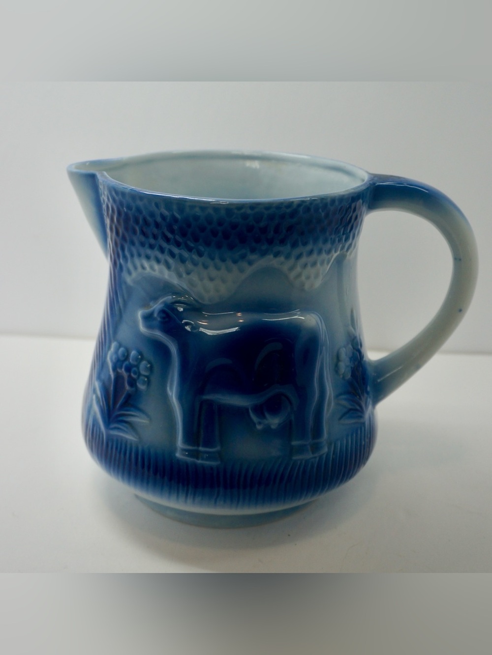 Vintage Flow Blue Cow Milk Pitcher / Jug